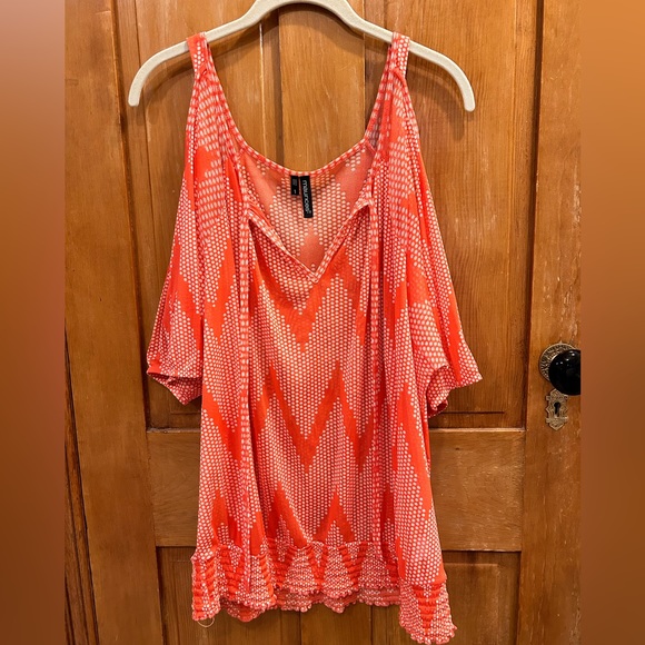 Maurices Sheer Cold Shoulder Chevron Blouse - Picture 2 of 5